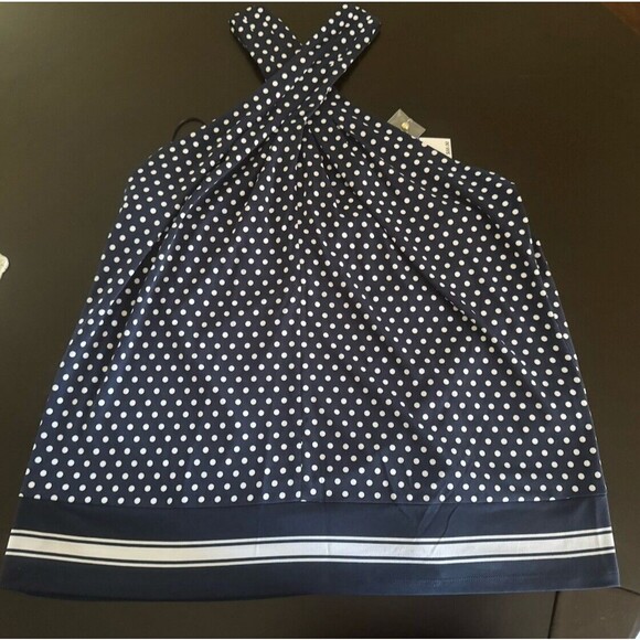 MICHAEL Michael Kors Women's Dot Border Twist Halter Tank Top Midnight Blue XL - Picture 7 of 13